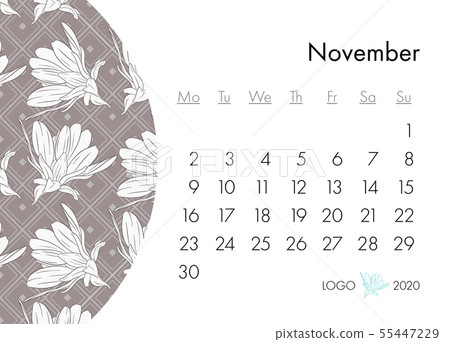 Floral calendar 2020 with fashion print. Vector 55447229