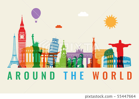 Travel composition with famous world landmarks. Travel and Tourism concept. Vector Travel composition with famous world landmarks. Travel and Tourism concept. Vector 55447664