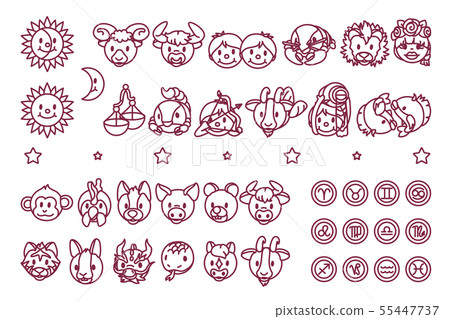 vector cute outline Zodiac horoscope icons 55447737
