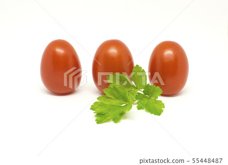 Red tomatoes on white background. Green parsley Red tomatoes on white background. Green parsley 55448487