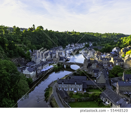 Aerial view of Port of Dinan - Dinan, France Aerial view of Port of Dinan - Dinan, France 55448520