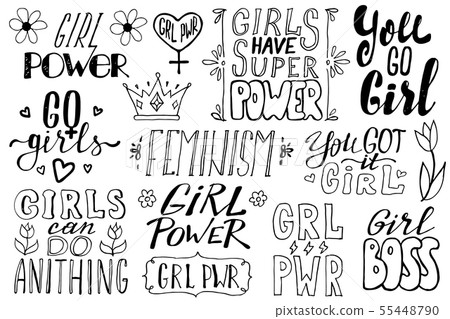 Girl power, feminism quotes. Doodle vector Girl power, feminism quotes. Doodle vector 55448790