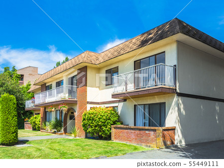 Facade and main entrance of residential condo Facade and main entrance of residential condo 55449111