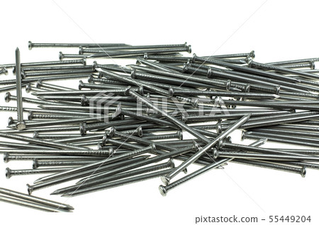 Pile of iron nails at white background Pile of iron nails at white background 55449204