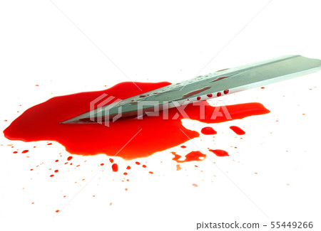 High contrast image knife bloody on white backgrou 55449266
