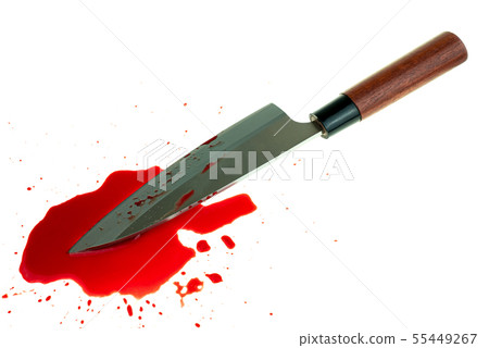 High contrast image knife bloody on white backgrou 55449267