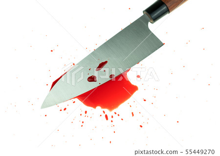 High contrast image knife bloody on white backgrou High contrast image knife bloody on white backgrou 55449270