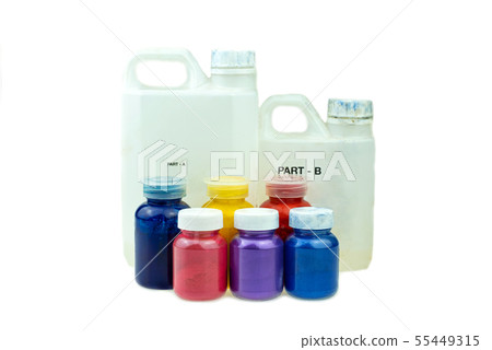 Mixing color epoxy resin in plastic cup for castin Mixing color epoxy resin in plastic cup for castin 55449315