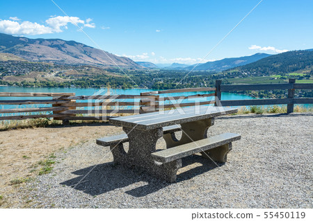 Concrete table with benches on picnic area with Concrete table with benches on picnic area with 55450119