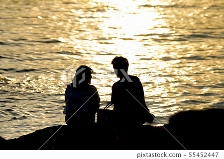 Seaside, evening, silhouette 55452447