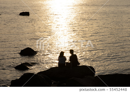Seaside, evening, silhouette 55452448