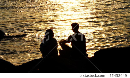 Seaside, evening, silhouette 55452449