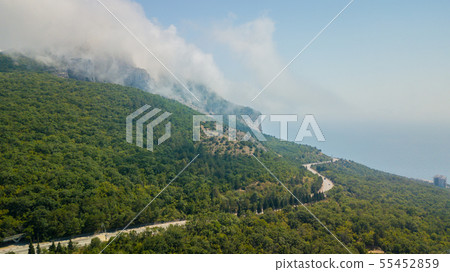 Crimean roads: aerial view of curvy mountain road in summer day 55452859