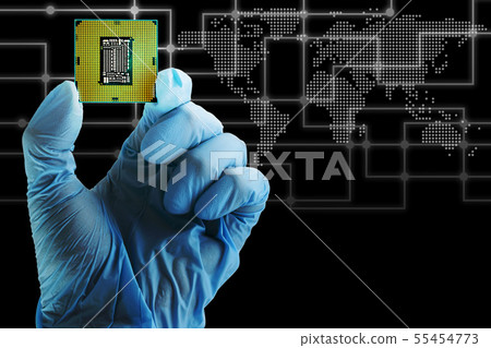 Computer CPU, with icons about map coordinates.. Computer CPU, with icons about map coordinates.. 55454773