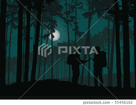 Two tourists, man and woman wandering the night 55456102