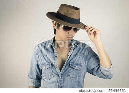 Portrait Man Jeans Shirt Fashion Eyeglasses Hat Portrait Man Jeans Shirt Fashion Eyeglasses Hat 55456561