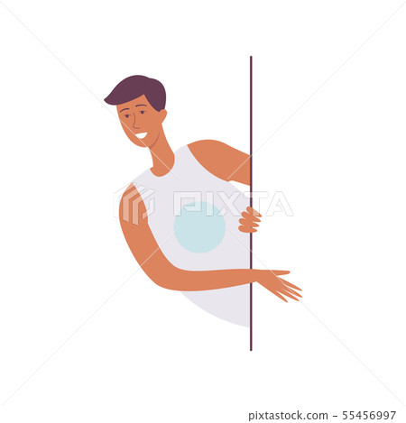 Cheerful smiling male or man leans out of the window vector isolated on white. 55456997