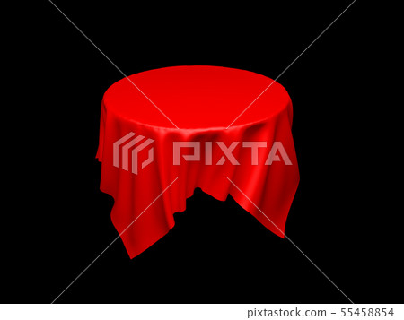 Red tablecloth on invisible round table. On black background Red tablecloth on invisible round table. On black background 55458854