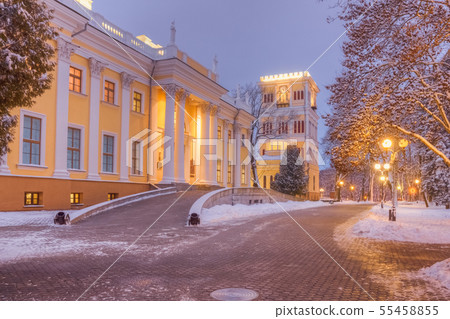 Evening in the winter in the park overlooking the Palace Museum of Paskevich Evening in the winter in the park overlooking the Palace Museum of Paskevich 55458855