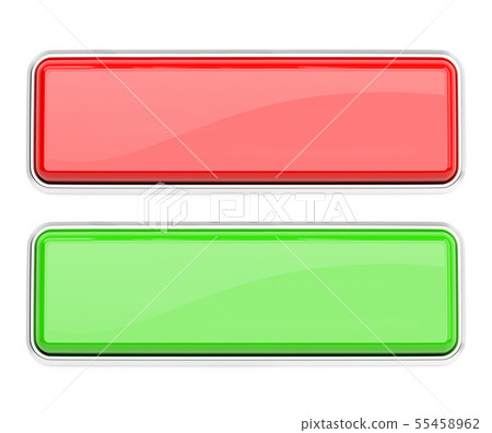 Red and green glass buttons. Square web icons. 3d rendering illustration isolated Red and green glass buttons. Square web icons. 3d rendering illustration isolated 55458962