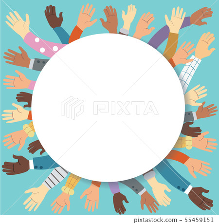 Raised hands volunteering and blue background 55459151