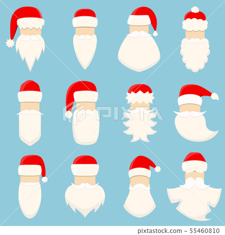 Set of twelve Santa s hats and beards. Christmas v Set of twelve Santa s hats and beards. Christmas v 55460810