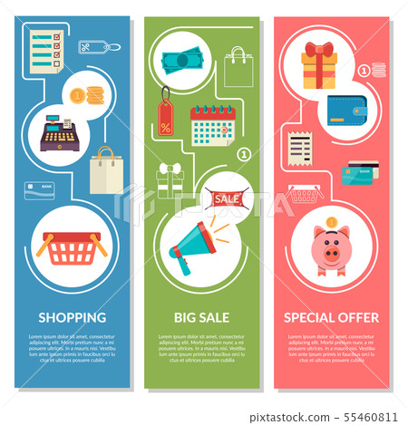 Three vertical banners with shopping icons. Vector 55460811