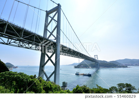 Kanmon Strait Kanmon Bridge Looking At Kyushu Stock Photo