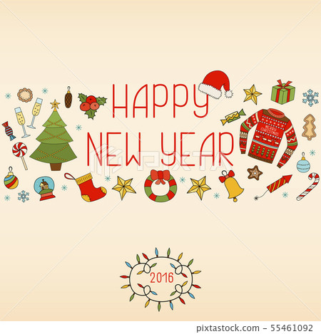 Christmas and New Year decorations. Hand drawn 55461092
