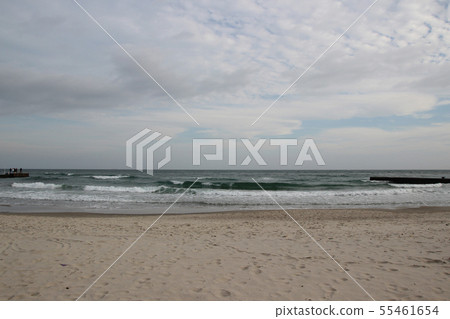 Empty beach of the Black Sea in cloudy autumn 55461654