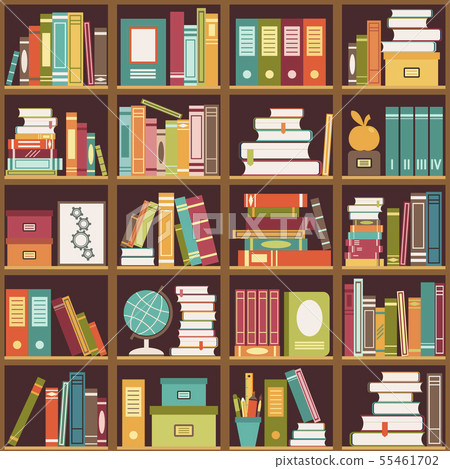 Bookshelf With Books Seamless Background Stock Illustration