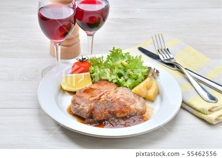 Thick pork steak, Tonteki. Pork steak. Ginger grilled. Western food image. 55462556