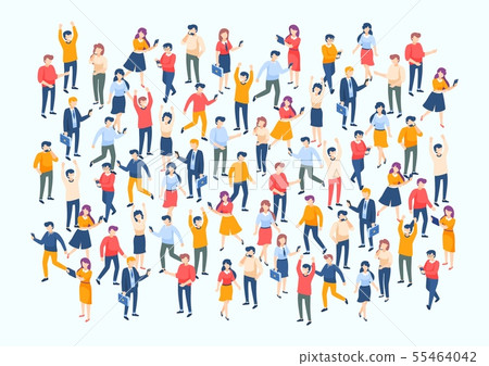 Isometric people crowd. Large people group, different male and female characters, business audience Isometric people crowd. Large people group, different male and female characters, business audience 55464042