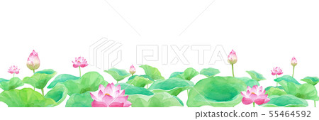 蓮花池塘的全景水彩例證 55464592