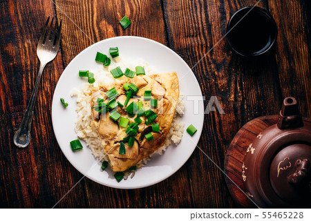 White rice with scrambled eggs with chicken and White rice with scrambled eggs with chicken and 55465228