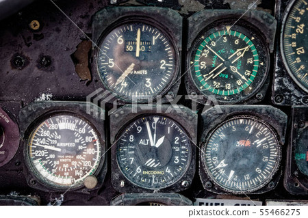 Cockpit of vintage aircraft, aviation instruments, multimeter gauges, control system Cockpit of vintage aircraft, aviation instruments, multimeter gauges, control system 55466275