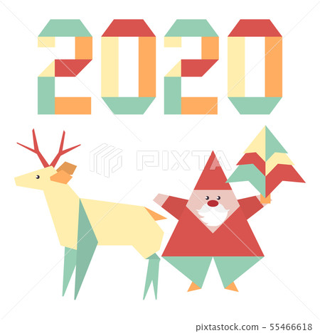 New year 2020 Christmas Santa Claus deer origami New year 2020 Christmas Santa Claus deer origami 55466618