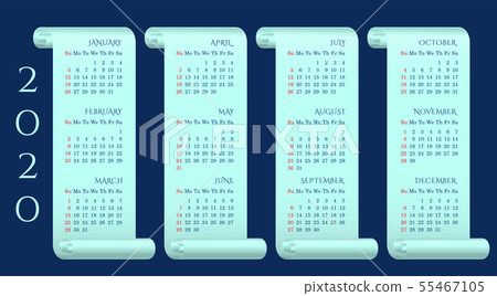 Quarterly calendar 2020 on mint parchments Quarterly calendar 2020 on mint parchments 55467105