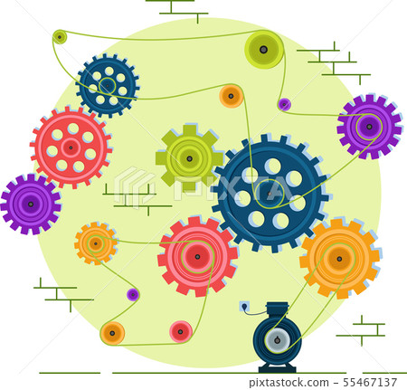 Mechanism from rotating gears and cogs - Stock Illustration [55467137 ...