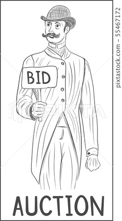 Retro gentleman holding BID sign 55467172