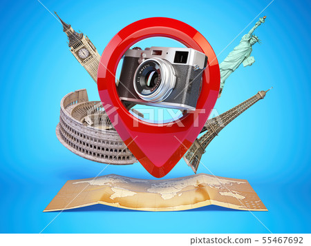 Photo geo tag concept. Camera in pin pointer  55467692