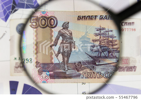 Close-up of five hundred rubles through Close-up of five hundred rubles through 55467796