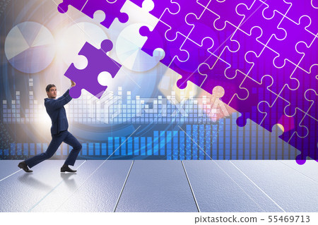 Concept of businessman with missing jigsaw puzzle piece 55469713