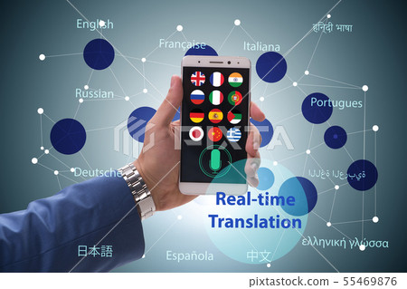 Concept of real time translation with smartphone app Concept of real time translation with smartphone app 55469876