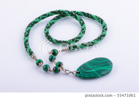 Handmade bead necklace made of natural stones and 55471061