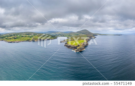Aerial view of Teelin Bay in County Donegal on the Wild Atlantic Way in Ireland 55471149