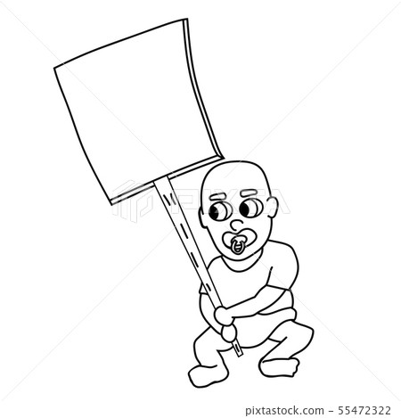 Cartoon protesting baby. Isolated outline stock vector illustration 55472322