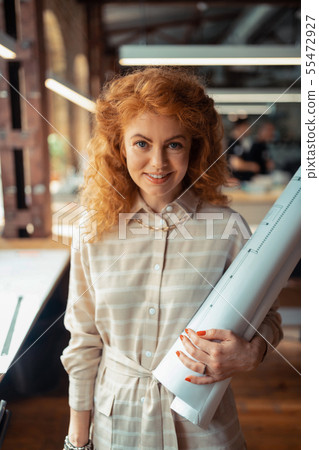 Beautiful woman feeling excited before starting work Beautiful woman feeling excited before starting work 55472927