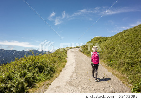 Asian mountain climbing woman walking 55473093