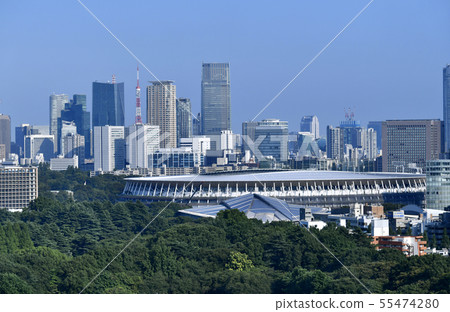 日本的東京都市風景我看新的國家體育場和東京鐵塔等。 55474280